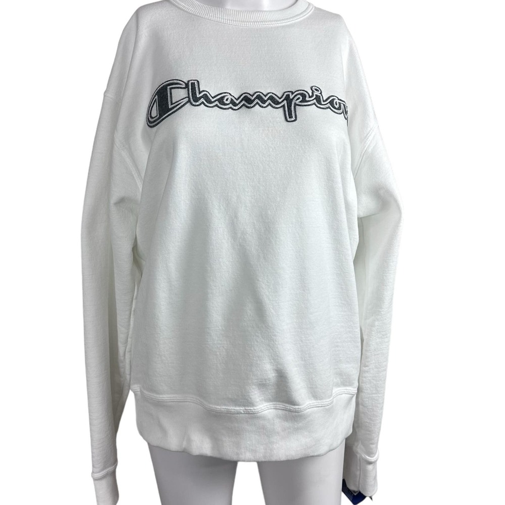 Champion Size Medium White Crew‎ Neck Pull Over Sweater